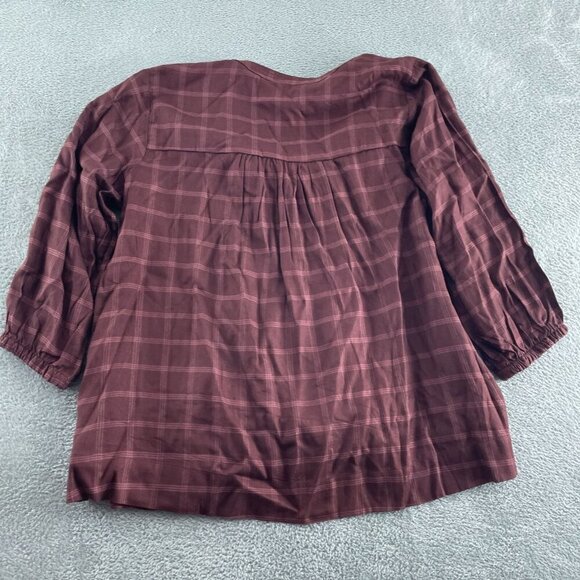 Wrangler Womens Burgundy Plaid 3/4 Sleeve Top L Viscose NWT 3299 - Picture 2 of 9